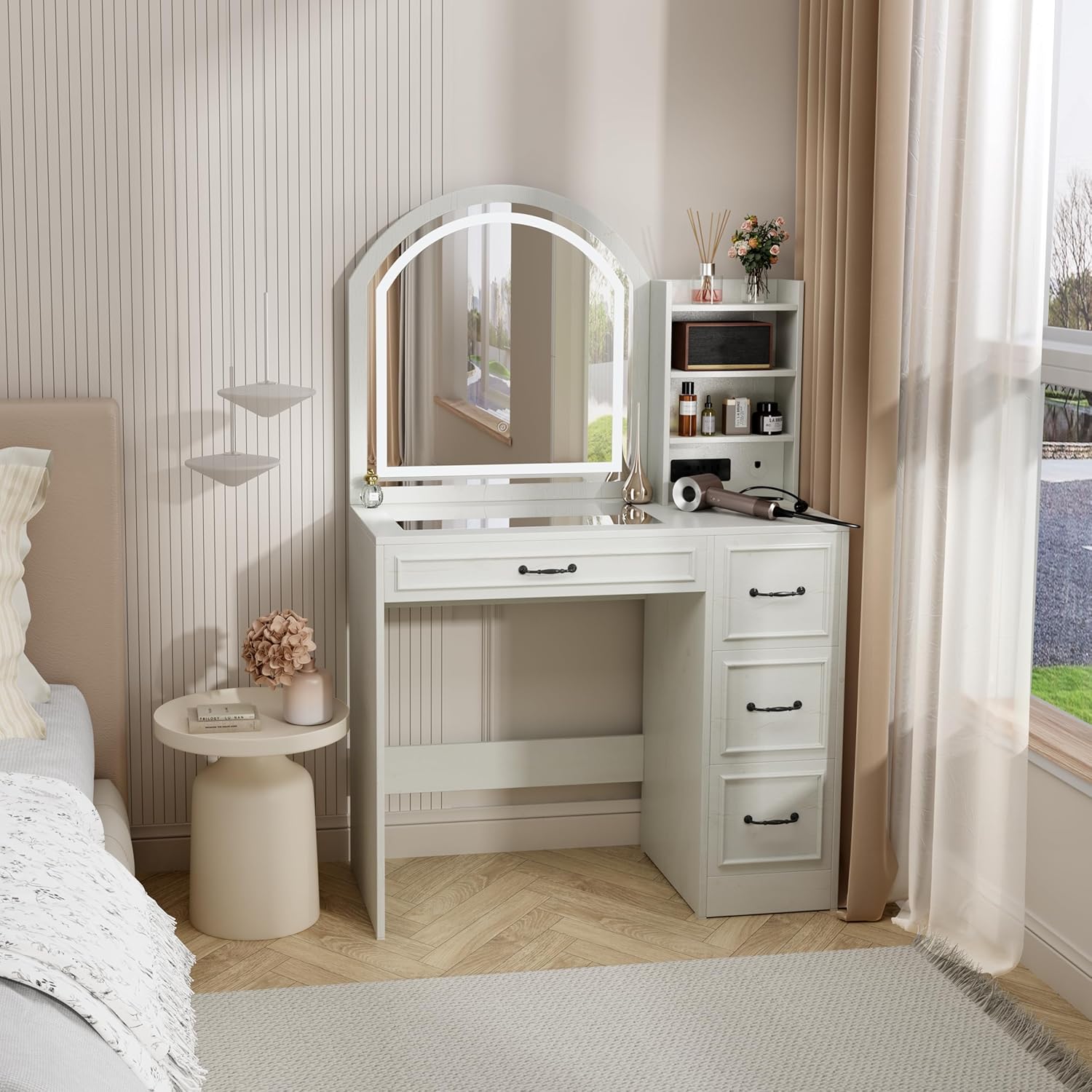 Home Outlet Bathroom Vanity - Modern Makyaj Masası, Işıklı Ayna, Cam