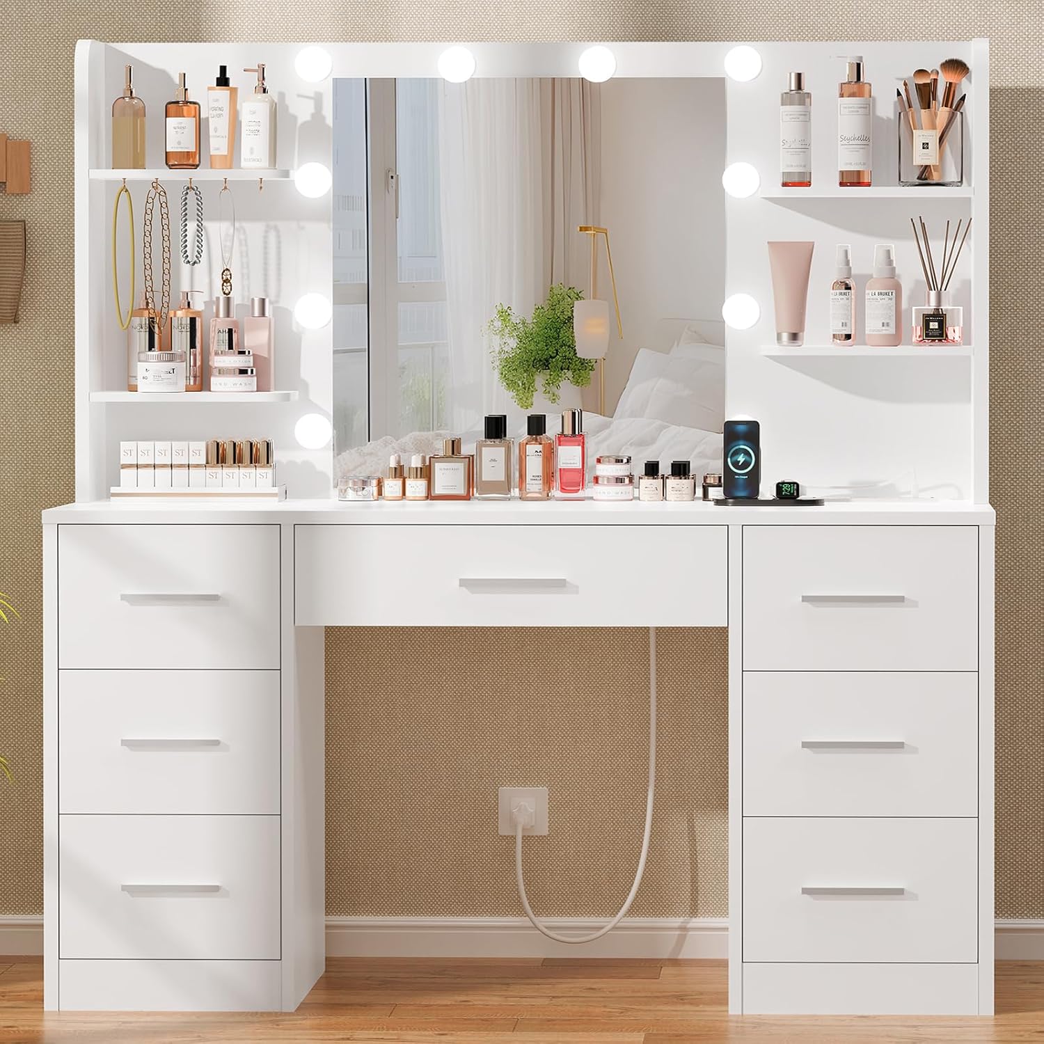 Home Outlet Bathroom Vanity - Büyük Makyaj Masası, LED Işıklı Ayna,