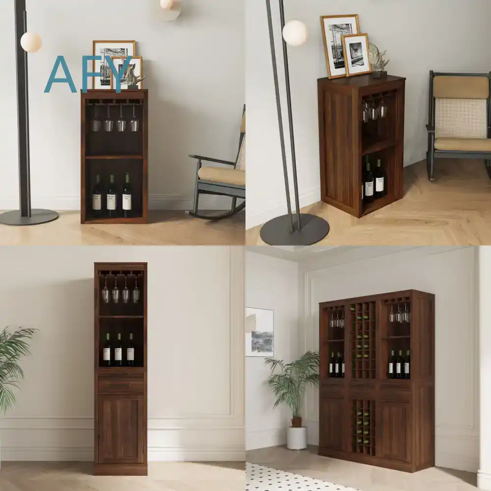 Muji Home Storage - Kahverengi Ceviz Rengi Modüler Şaraplık Dolabı,